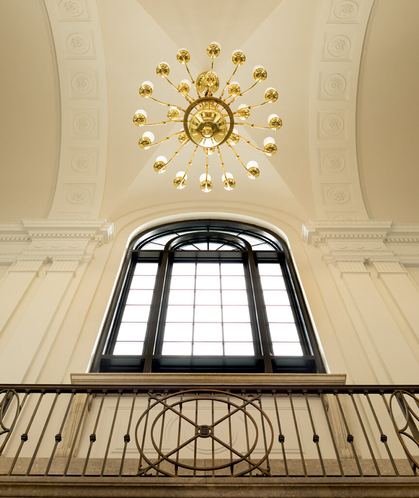 Chandelier inside Warren Hall.